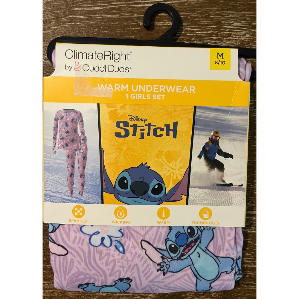ClimateRight by Cuddl Duds Disney Stitch 2 piece Set Size M 8/10 NIP